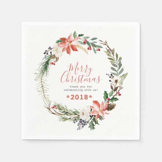 Serviette En Papier Fleurs de Noël rustiques Wreath (Devant)