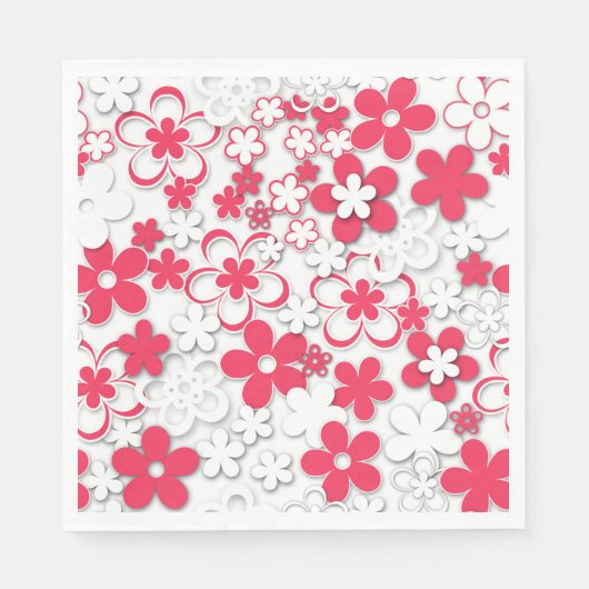 Serviette En Papier Fleurs de papier rouge et blanc (Devant)