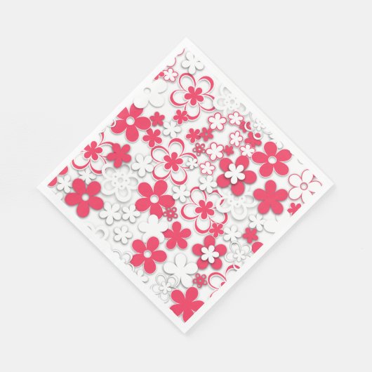 Serviette En Papier Fleurs de papier rouge et blanc (Coin)