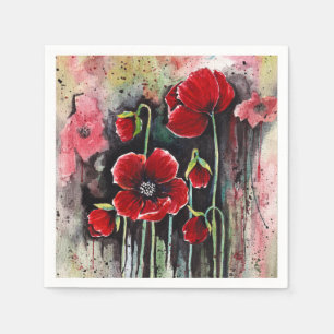 Serviette En Papier Fleurs De Pavot En Aquarelle