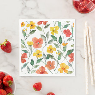 Serviette En Papier Fleurs de Pêche Jaune Rouge Anniversaire
