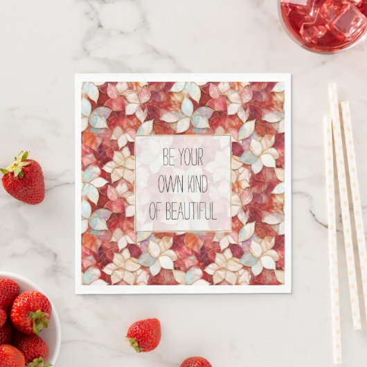 Serviette En Papier Fleurs de perles rouges (En situation)