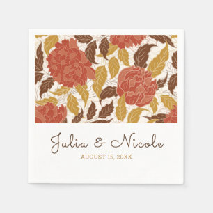 Serviette En Papier Fleurs de pivoine orange poussiéreuses Mariage d'a