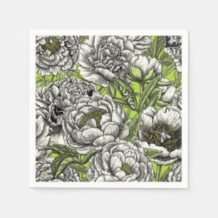 Serviette En Papier Fleurs de pivoines blanches et moisissures