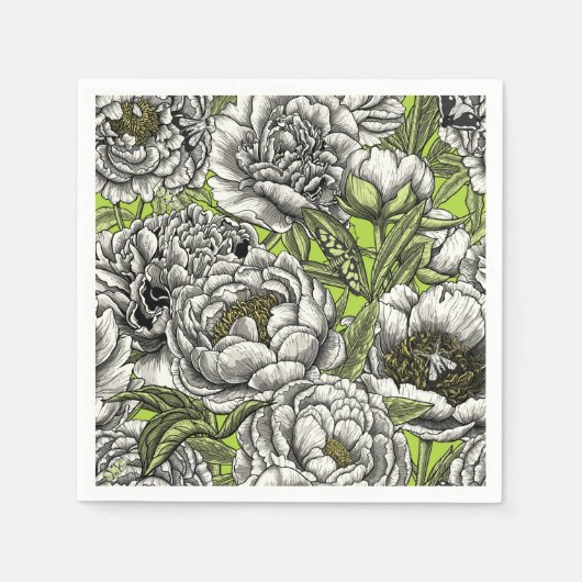 Serviette En Papier Fleurs de pivoines blanches et moisissures (Devant)