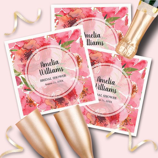 Serviette En Papier Fleurs de pivoines roses à l'aquarelle