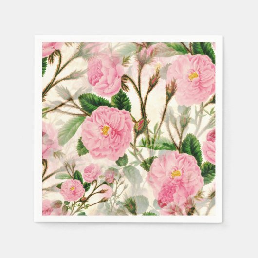 Serviette En Papier Fleurs de pivoines roses, Feuilles & Buds Motif (Devant)