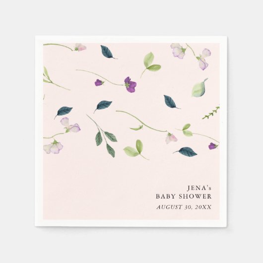 Serviette En Papier Fleurs de pois doux | Baby shower fille (Devant)