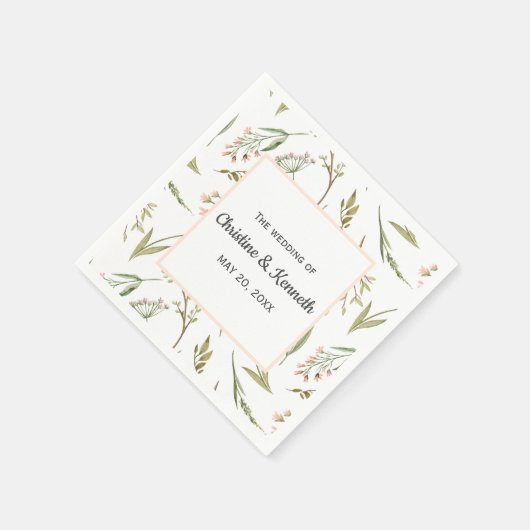 Serviette En Papier Fleurs de prés roses délicates mariage personnalis (Coin)