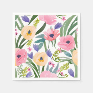Serviette En Papier Fleurs de printemps   Aquarelle florale Pastel