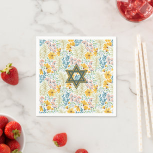 Serviette En Papier Fleurs de printemps avec l'étoile de David