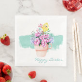 Serviette En Papier Fleurs de printemps avec poussins de Pâques (En situation)