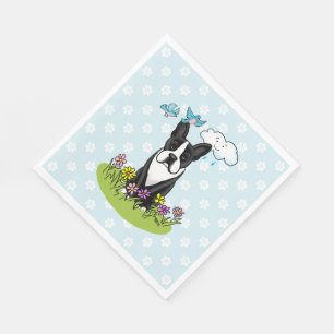 Serviette En Papier Fleurs de printemps Boston Terrier Chien (noir) mi