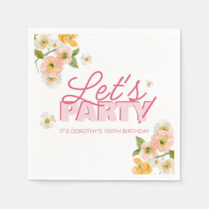 Serviette En Papier Fleurs de printemps colorées annonçant 100e annive