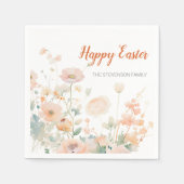 Serviette En Papier Fleurs de printemps élégantes Joyeuses Pâques (Devant)