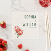 Serviette En Papier Fleurs de Protéa Vertes Élégantes (En situation)
