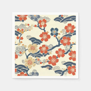 Serviette En Papier Fleurs de prunier japonais Ume bleu marine crème