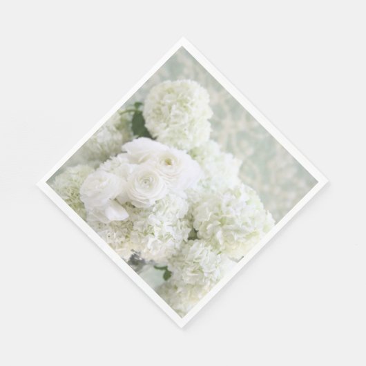 Serviette En Papier Fleurs de ranunculus blancs avec hydrangées (Coin)