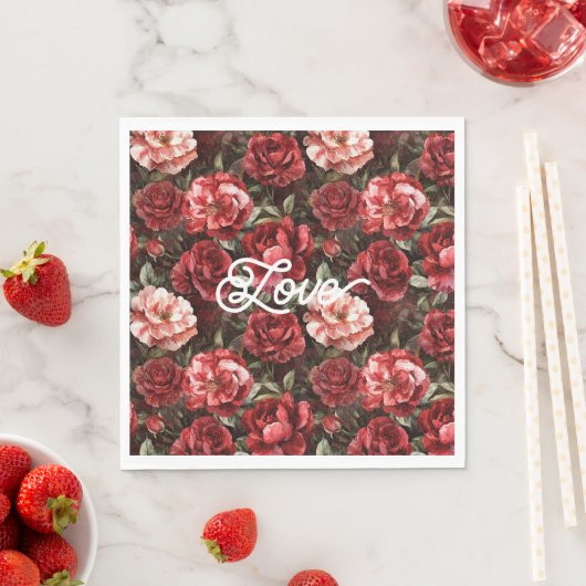 Serviette En Papier Fleurs de rose rose rouge (En situation)