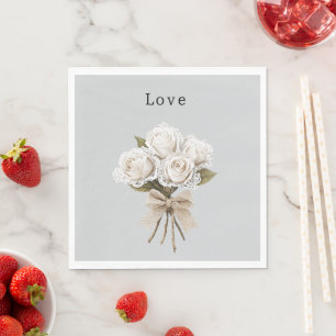 Serviette En Papier Fleurs de roses blanches en faux dentelle grise jo