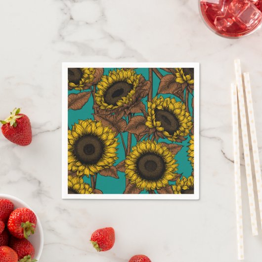 Serviette En Papier Fleurs de soleil (En situation)