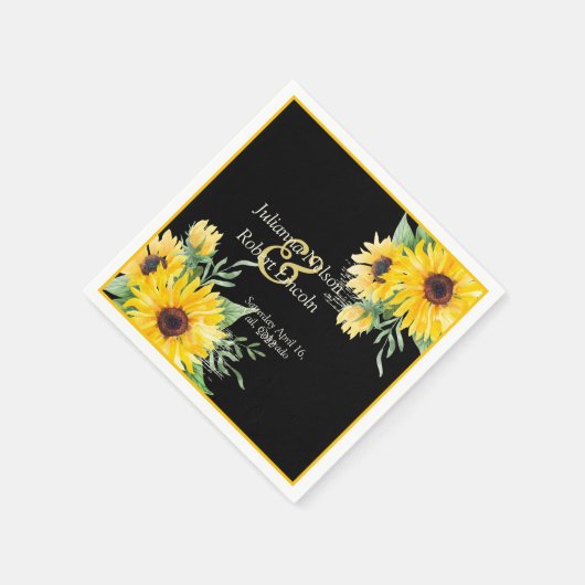 Serviette En Papier Fleurs de soleil aquarelle sur le mariage noir cla (Coin)