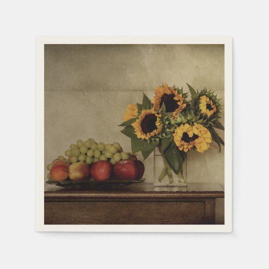 Serviette En Papier Fleurs de soleil dans le Vase, Bol de fruits sur l (Devant)