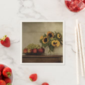 Serviette En Papier Fleurs de soleil dans le Vase, Bol de fruits sur l (En situation)