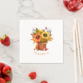Serviette En Papier Fleurs de soleil d'automne Bouche en bois Merci (En situation)