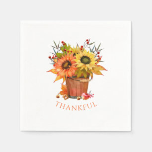 Serviette En Papier Fleurs de soleil d'automne Bouche en bois Merci