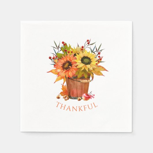 Serviette En Papier Fleurs de soleil d'automne Bouche en bois Merci (Devant)