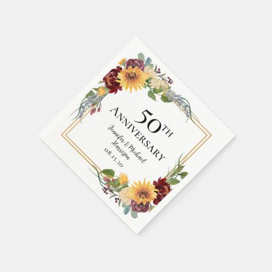 Serviette En Papier Fleurs de soleil du 50e anniversaire (Coin)