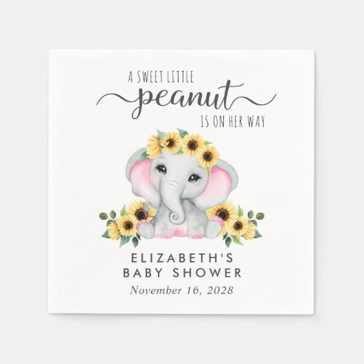 Serviette En Papier Fleurs de soleil éléphant Baby Girl Douche (Devant)