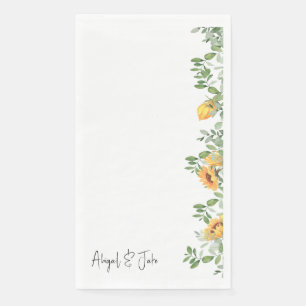 Serviette En Papier Fleurs de soleil et feuillage Mariage personnalisé