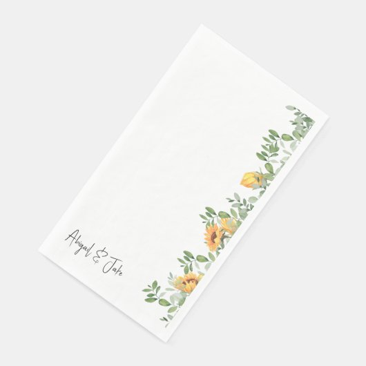 Serviette En Papier Fleurs de soleil et feuillage Mariage personnalisé (Coin)