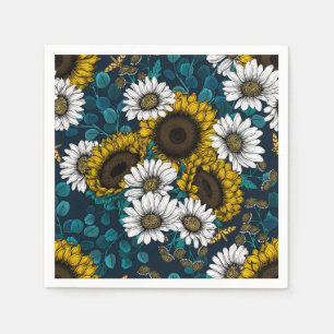 Serviette En Papier Fleurs de soleil et marguerites, jardin d'été 2