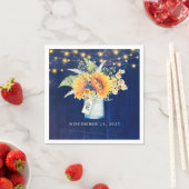 Serviette En Papier Fleurs de soleil et marguerites Marine Bleu Rustiq (En situation)