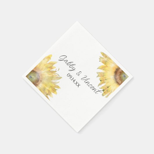 Serviette En Papier Fleurs de soleil jaunes Aquarelle Mariage serviett (Coin)
