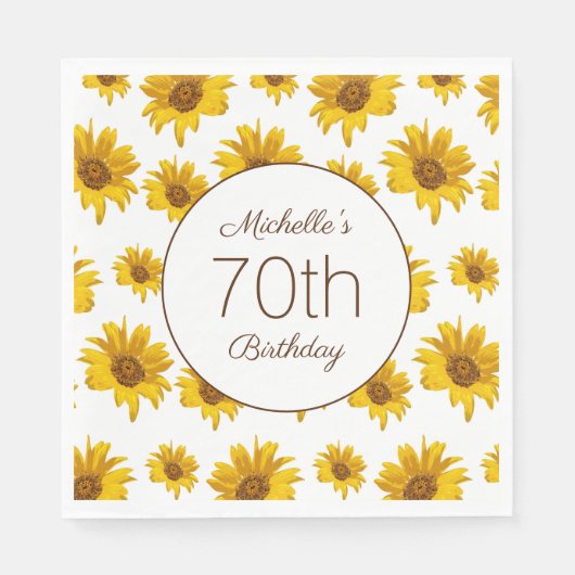 Serviette En Papier Fleurs de soleil jaunes Blanc 70e anniversaire (Devant)