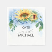 Serviette En Papier Fleurs de soleil jaunes et Hydrangée bleu foncé (Devant)