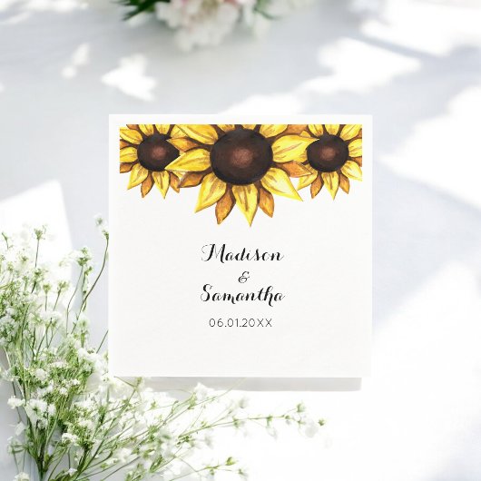 Serviette En Papier Fleurs de soleil jaunes mariages Floral blanc