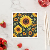 Serviette En Papier Fleurs de soleil jaunes sur le noir (En situation)
