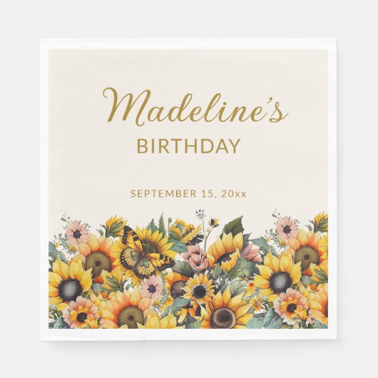 Serviette En Papier Fleurs de soleil papillon femme's Birthday (Devant)
