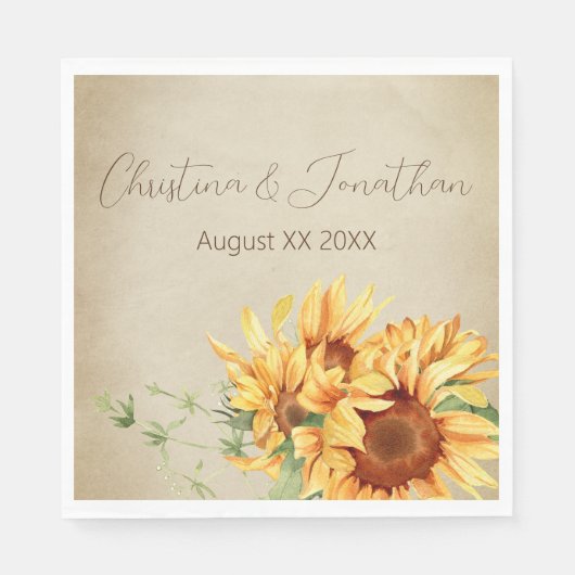 Serviette En Papier Fleurs de soleil romantiques aquarelles sur parche (Devant)