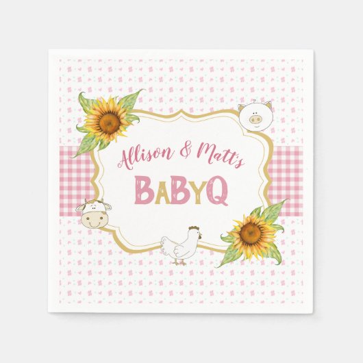 Serviette En Papier Fleurs de soleil rose En vichy bébé Q Barbeque (Devant)