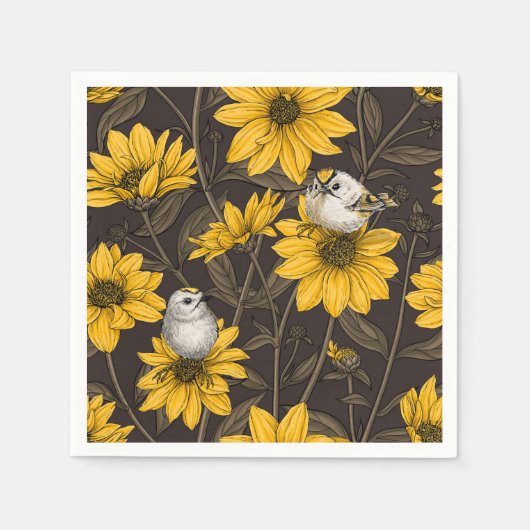 Serviette En Papier Fleurs de soleil sauvages et crêtes d'or/ jaune (Devant)