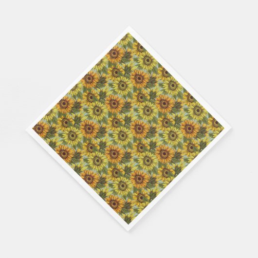 Serviette En Papier Fleurs de soleil sur Sage Arrière - plan Foliage O (Coin)