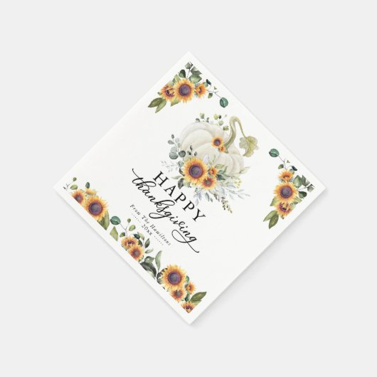 Serviette En Papier Fleurs de soleil vertes Citrouille blanc Thanksgiv (Coin)
