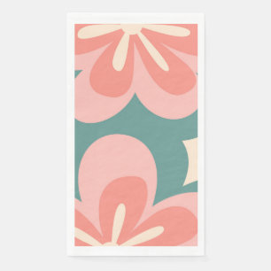 Serviette En Papier Fleurs de style rétro rose et turquoise