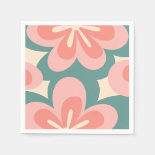 Serviette En Papier Fleurs de style rétro rose et turquoise